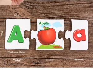 Detail view of thickened alphabet puzzle pieces with dimensions 62mm by 75mm and 30mm thickness
