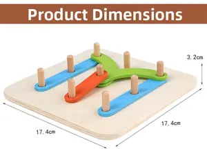 Detailed view of the wooden educational toy base showing dimensions 17.4cm and 3.2cm