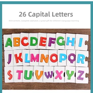 Detailed view of 26 colorful uppercase alphabet puzzle cards for early childhood education
