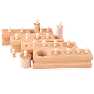 Montessori wooden cylinder socket blocks set for toddler early educational sensory training