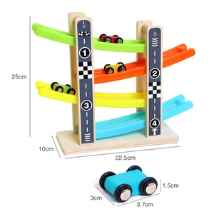 Four-layer wooden race car track glider toy for children visual tracking training