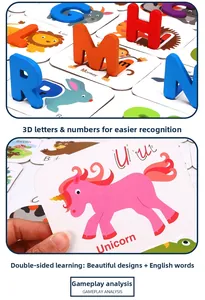 Vue détaillée des blocs alphabet 3D et des cartes de mots recto-verso pour enfants