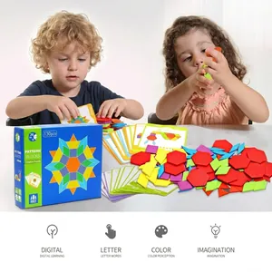 130pcs Montessori wooden pattern blocks with cards for creative educational play