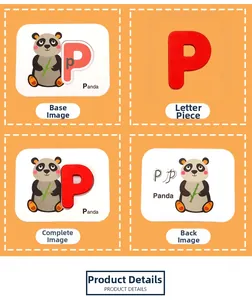 Vue détaillée du puzzle en bois lettre P double face avec motif panda pour enfants