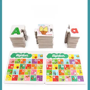Close-up of thick cardboard alphabet matching cards for kids learning and education