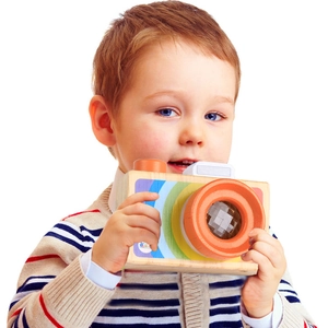Kids Wooden Kaleidoscope Camera Toy Nordic Style Rainbow Printed Simulation Camera Photography Prop Learning Education Toy For Children
