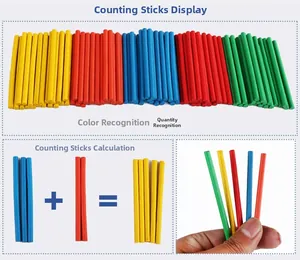 Macro detail of colorful wooden counting sticks for children's basic math education