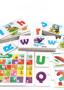 Detail of thickened cardboard alphabet puzzle cards with animals for early education