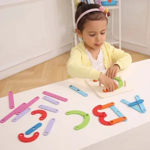 Wooden shape and letter recognition stacking toy for children's educational play