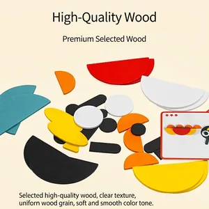 Educational Montessori wooden animal puzzle with multi-color geometric building blocks