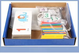 Educational math learning box with counting sticks and digital matching cards for kids