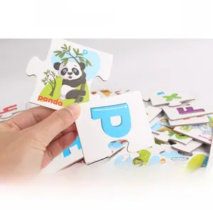 Close-up of thick alphabet puzzle pieces showing panda graphics for early learning