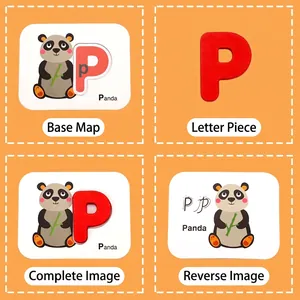 Jeu de cartes éducatives alphabet avec bloc panda en bois et guide d'écriture de lettres