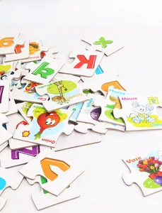 Detail of thickened alphabet puzzle cards with colorful cartoon animal illustrations