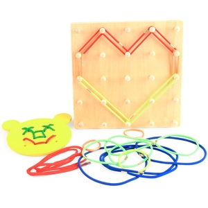 Educational wooden geoboard with rubber bands and bear threading toy set for kids