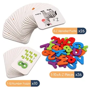 Jeu de cartes alphabet et nombres avec blocs en bois 3D colorés pour enfants