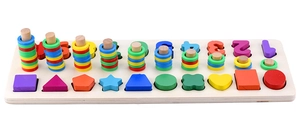 Macro detail of wooden puzzle board with colorful numbers and counting rings