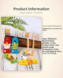 Macro view of magnetic wooden fishing game with colorful numbered fish and a fishing rod