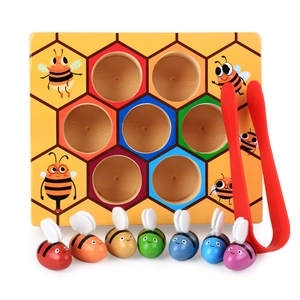 Montessori wooden bee hive toy for toddlers fine motor skills training with colorful bees