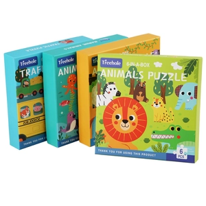 6-in-1 children puzzle set featuring forest, ocean, and animal themes in colorful boxes