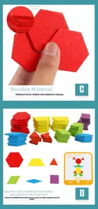 Close-up of 4mm thick wooden geometric puzzle pieces for early educational learning