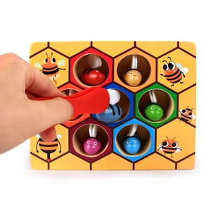 Montessori wooden bee hive toy for toddlers fine motor skills training and color matching