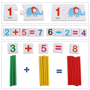Educational math toy set with number cards, counting sticks and arithmetic blocks for kids