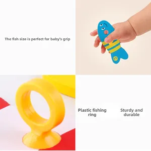 Macro detail of wooden fish toy with plastic loop designed for toddlers' fine motor grip