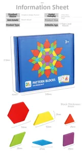 Detailed view of 155 pieces creative wooden puzzle blocks with storage box and dimensions