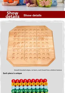 Close-up of smooth wooden sudoku board and colorful number pegs for logical thinking