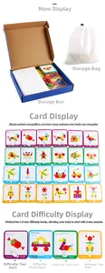 Kids wooden geometric puzzle set including colorful blocks, cards and a storage bag