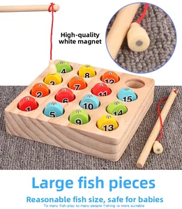 Macro detail of the high-quality white magnets on colorful wooden magnetic fish toys
