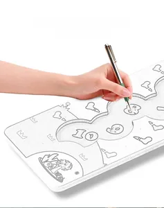 Close-up of wooden tracing board with numbers and a metal stylus for early learning