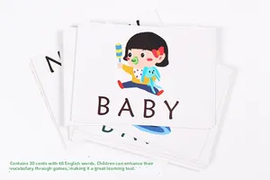 Detail showing 30 thick cardboard cards with 60 English words and colorful illustrations