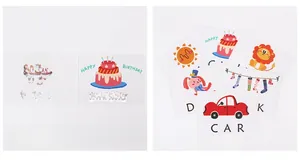 Educational flashcards with cartoon illustrations and English words for spelling practice