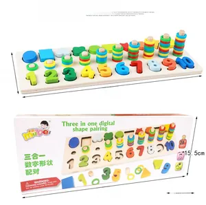 Educational wooden 3-in-1 number board and shape sorting puzzle with dimensions