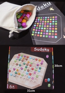 Detailed wooden Sudoku board game set for children age 6 plus with 31x30cm dimensions