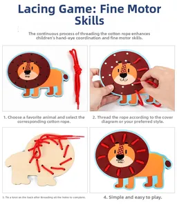 Jeu de laçage lion avec instructions étape par étape pour la motricité fine