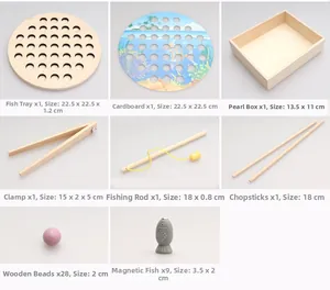Detailed set of wooden fishing and bead clip components with size dimensions