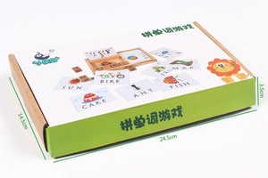 Educational wooden word spelling set with letter blocks and cards for kids learning