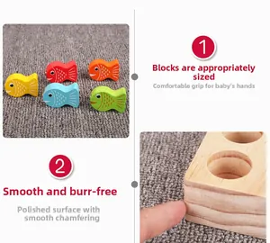Detail of colorful wooden magnetic fish toy showing smooth edges and burr-free surface