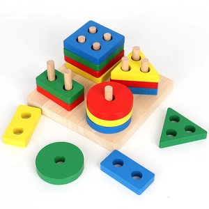 Jouet éducatif en bois avec formes géométriques et colonnes colorées pour tout-petits