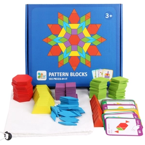 155-piece wooden geometric shape puzzles set with pattern cards and storage bag