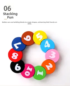 Overhead view of colorful wooden number blocks 1-10 for toddlers' early learning