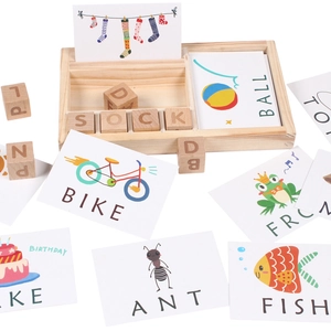 Wooden Spelling Game Alphabet Blocks Matching Cards For Kids Language Learning Early Education Cognitive Wood Toys