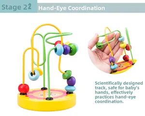 Educational bead maze toy featuring a yellow lion wooden base for motor skills training