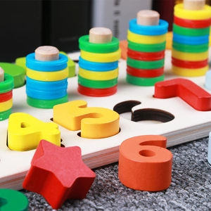 3-in-1 wooden educational puzzle board for kids with colorful numbers and counting rings