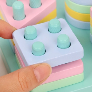 Jouet éducatif en bois à formes géométriques couleurs macaron pour l'éveil des tout-petits
