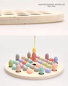Detail of 2-in-1 magnetic fishing toy with smooth basswood pieces in macaron colors