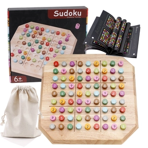 Educational wooden Sudoku board game set with colorful numbered pieces for kids logic training